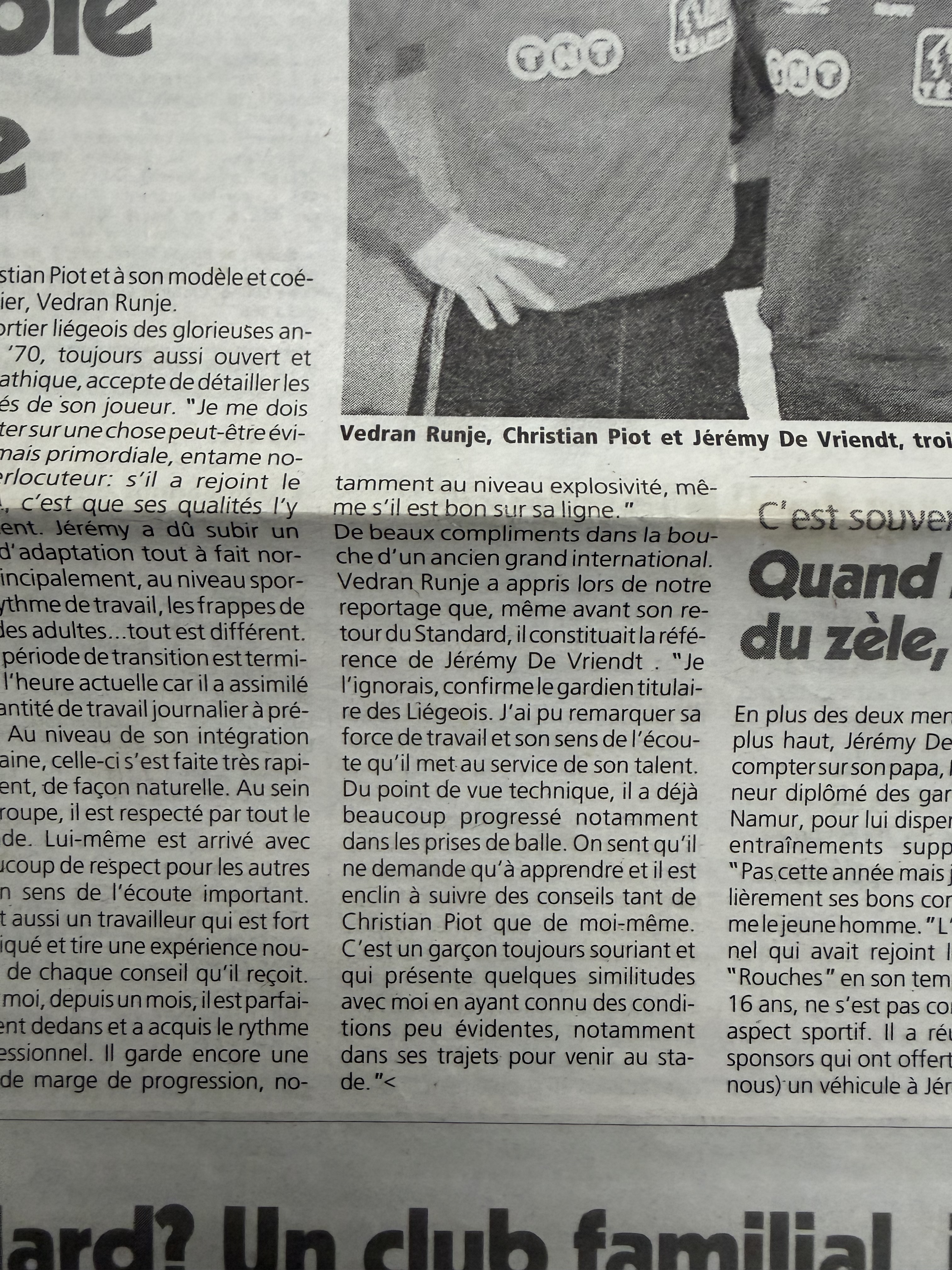 Vedran Runje, Christian Piot et Jérémy De Vriendt, trois générations de gardiens au Standard